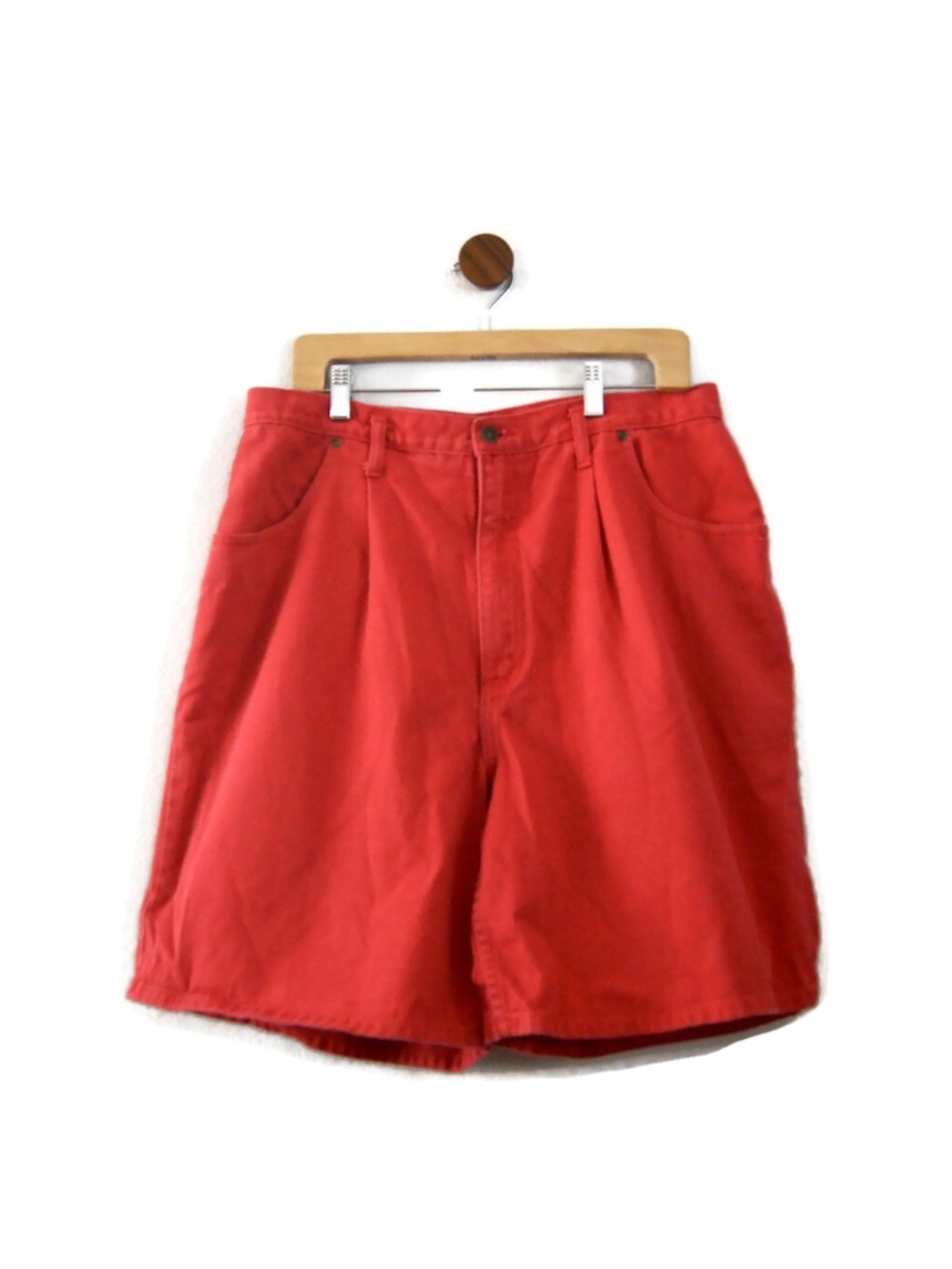 Vintage Eddie Bauer Pleated Shorts Women's Red Cotton High Rise